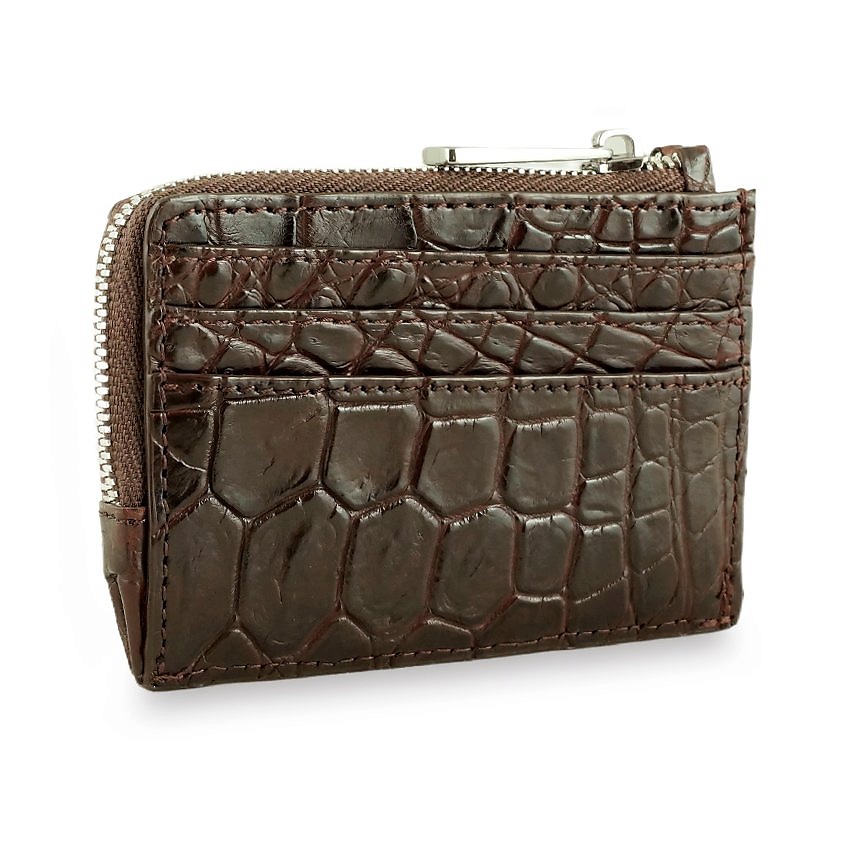 Изображение товара EXOTIC LEATHER GENUINE PREMIUM ACCESSORIES Кардхолдер с карманом на молнии из кожи крокодила, Коричневый