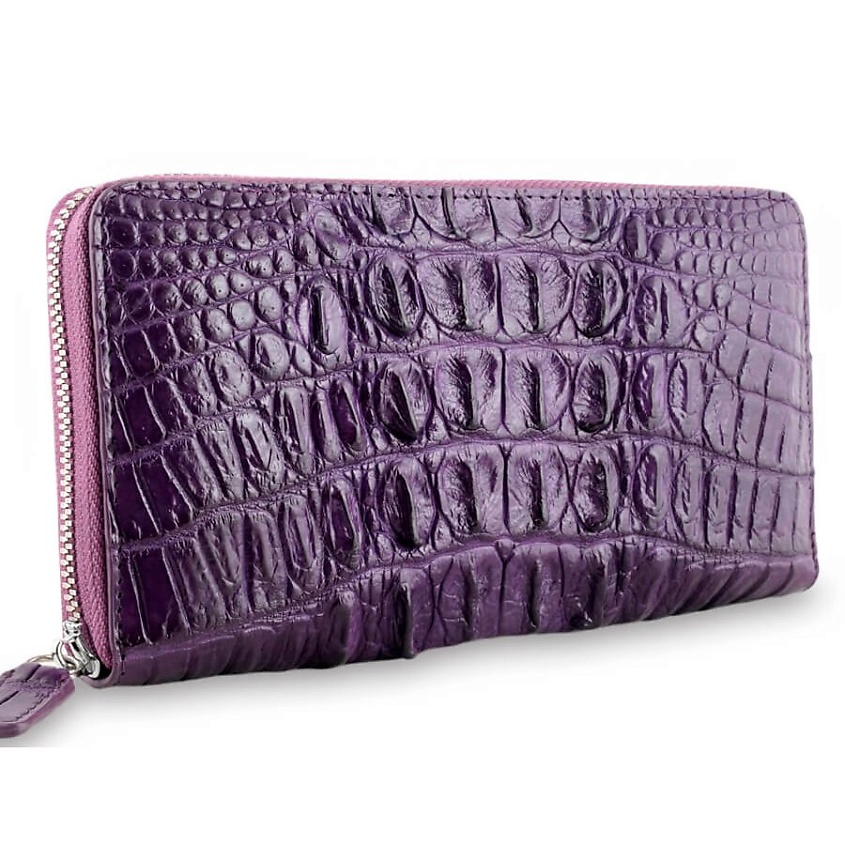 Изображение товара EXOTIC LEATHER GENUINE PREMIUM ACCESSORIES Стильное портмоне на молнии из натуральной кожи крокодила, Фиолетовый