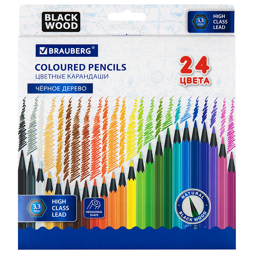 Изображение товара Цветные карандаши BRAUBERG BLACK WOOD SCHOOL 1 шт для школы и творчества