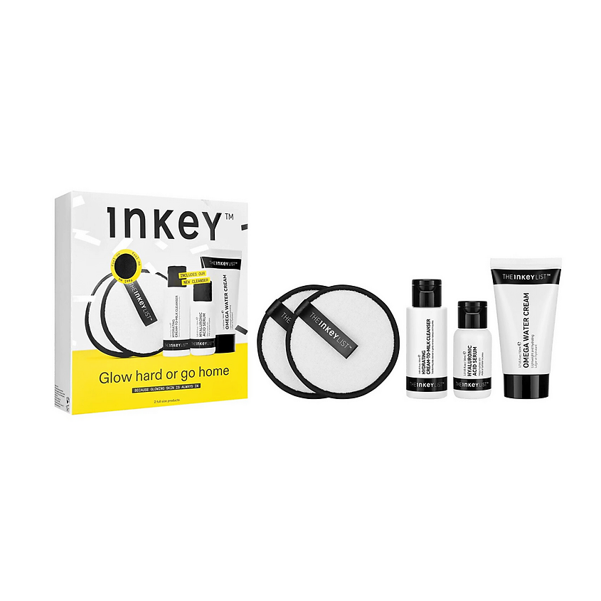 Изображение товара THE INKEY LIST Набор для ухода за лицом Glow Hard or Go Home, 50 мл + 50 мл + 30 мл + 2 шт.