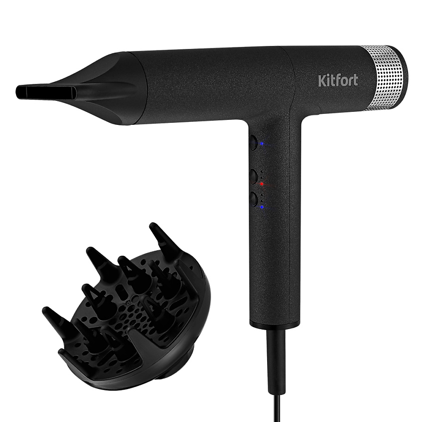 Изображение товара Фен KITFORT КТ-3239 черный мощный с ионизацией и функцией памяти