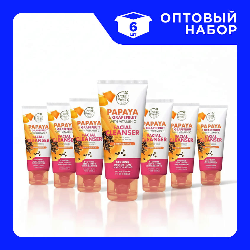 Изображение товара PETAL FRESH Набор Гелей для умывания придающих сияние коже лица с экстрактом папайи и грейпфрута, 6 шт х 200 мл