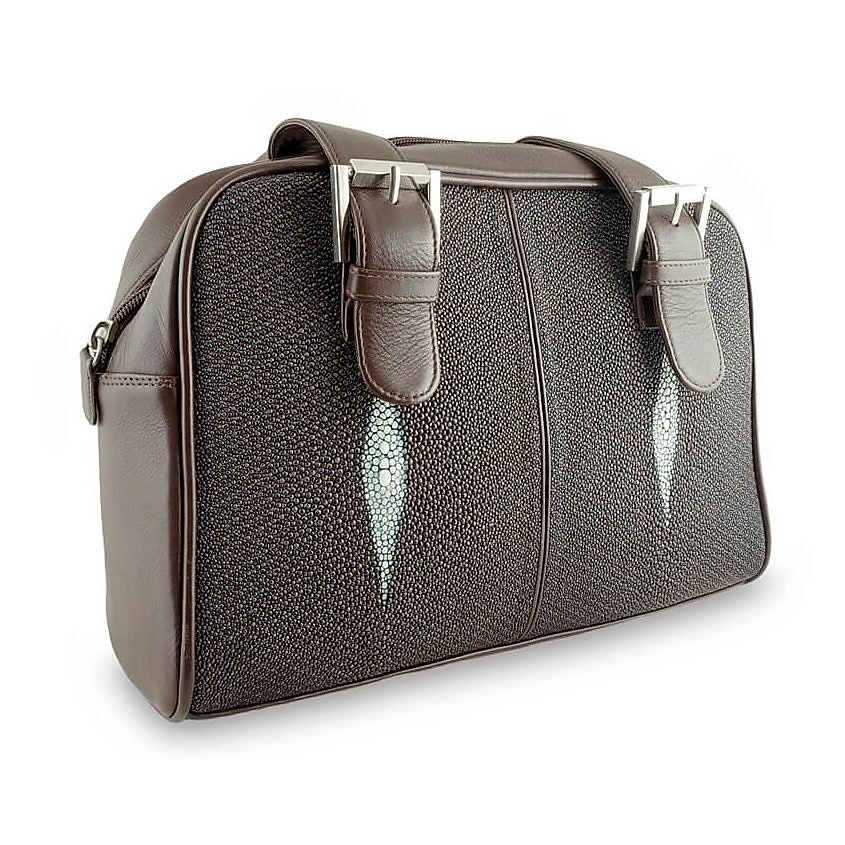 Изображение товара EXOTIC LEATHER GENUINE PREMIUM ACCESSORIES Современная женская сумка из натуральной кожи ската, цвет: Коричневый, размер: 25х8х29,5 см
