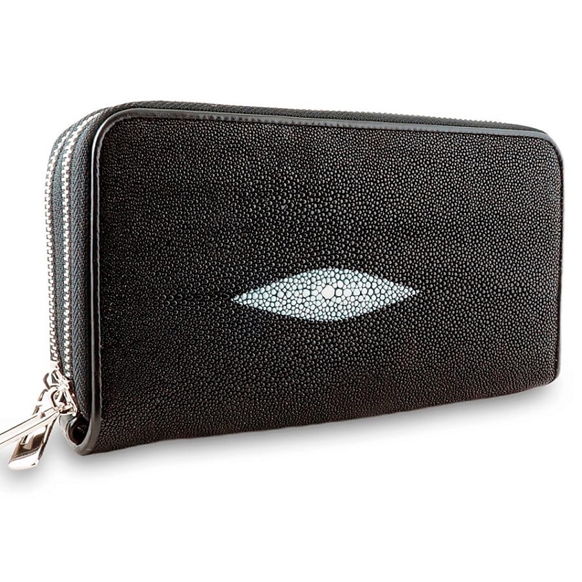 Изображение товара EXOTIC LEATHER GENUINE PREMIUM ACCESSORIES Модный мужской клатч на 2-х молниях из кожи ската, Черный