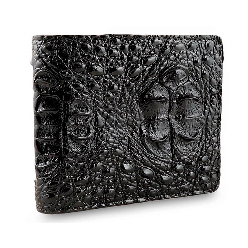 Изображение товара EXOTIC LEATHER GENUINE PREMIUM ACCESSORIES Черный кошелек из натуральной кожи с загривком крокодила, Черный