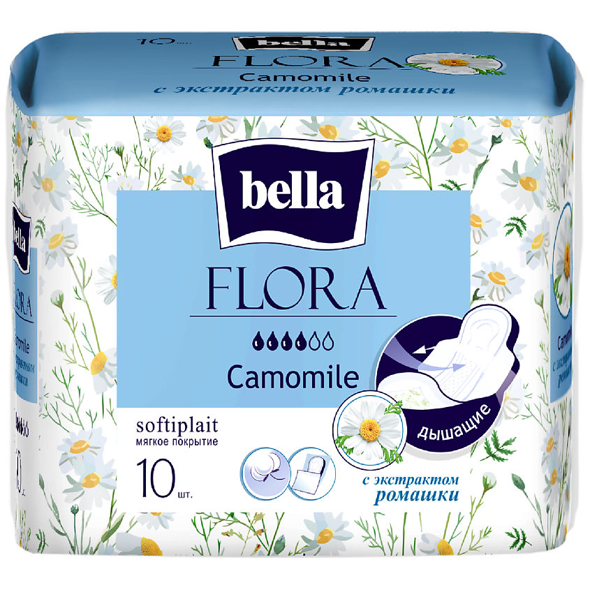Изображение товара BELLA Прокладки FLORA Camomile, 10 шт для женской гигиены