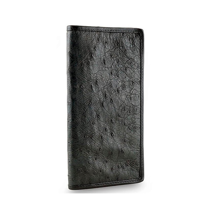 Изображение товара EXOTIC LEATHER GENUINE PREMIUM ACCESSORIES Классическое вертикальное портмоне из кожи страуса, Черный