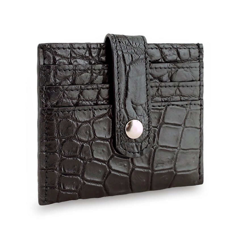 Изображение товара EXOTIC LEATHER GENUINE PREMIUM ACCESSORIES Картхолдер с кнопкой полностью из кожи крокодила, Черный