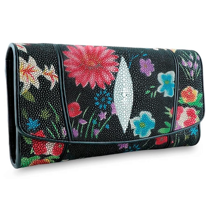 Изображение товара EXOTIC LEATHER GENUINE PREMIUM ACCESSORIES Женское портмоне из натуральной кожи ската с цветочками, Мультиколор