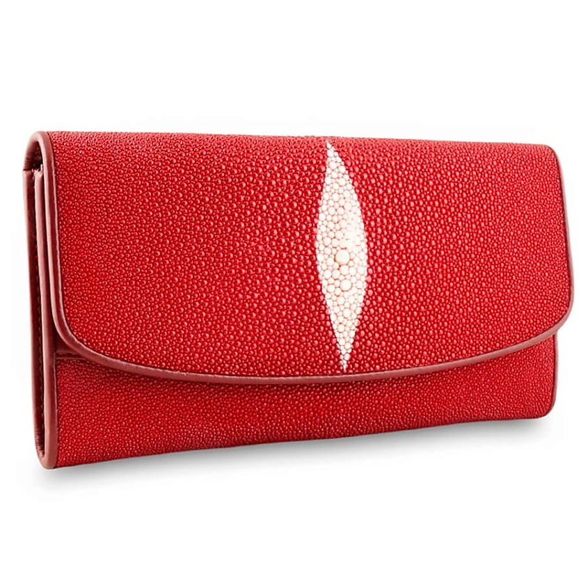 Изображение товара EXOTIC LEATHER GENUINE PREMIUM ACCESSORIES Красивый женский кошелек из натуральной кожи ската, Красный