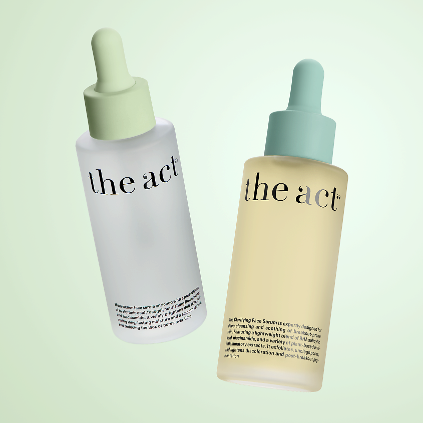 Изображение товара Набор сывороток для лица увлажняющая и очищающая THE ACT 2 шт по 50 мл