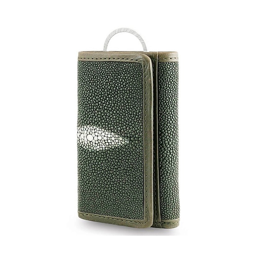 Изображение товара EXOTIC LEATHER GENUINE PREMIUM ACCESSORIES Стандартная зеленая ключница из натуральной кожи ската, Темно-зеленый