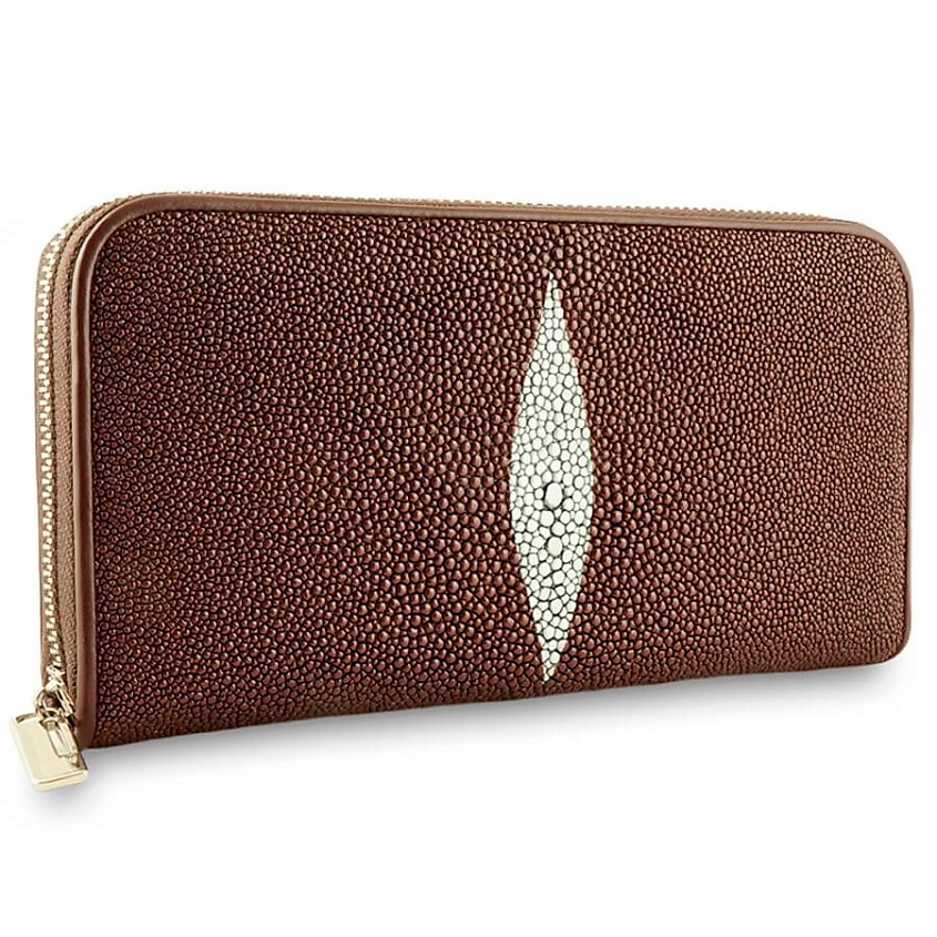 Изображение товара EXOTIC LEATHER GENUINE PREMIUM ACCESSORIES Портмоне на молнии из целиковой кожи морского ската, Коричневый