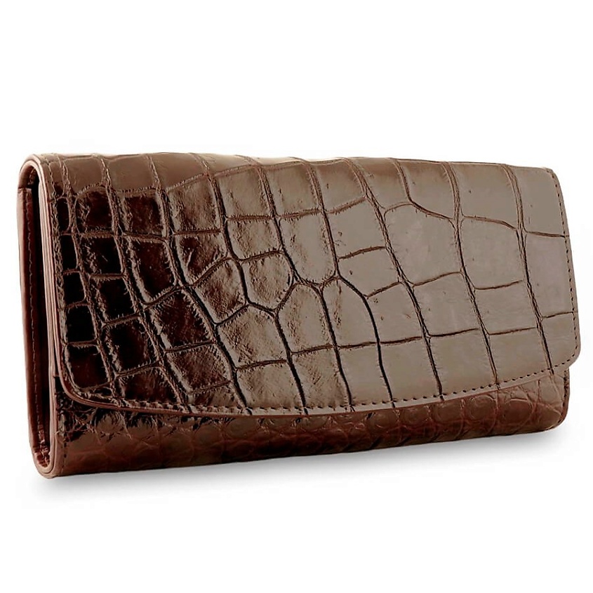Изображение товара EXOTIC LEATHER GENUINE PREMIUM ACCESSORIES Солидный женский кошелек из кожи с живота крокодила, Коричневый