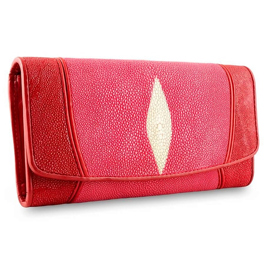 Изображение товара EXOTIC LEATHER GENUINE PREMIUM ACCESSORIES Красивое женское портмоне из кожи морского ската, Малиновый