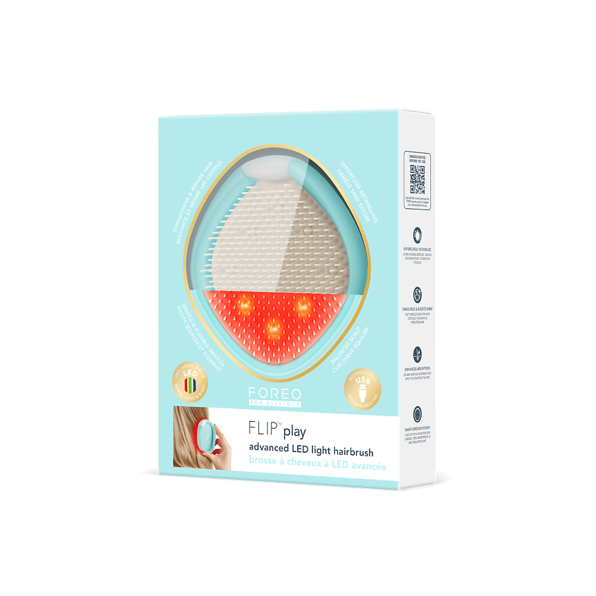 Изображение товара FOREO FLIP Play Advanced многофункциональная щетка для волос 3-в-1 с LED-терапией, цвет: Голубой Изображение товара FOREO FLIP Play Advanced многофункциональная щетка для волос 3-в-1 с LED-терапией, цвет: Голубой