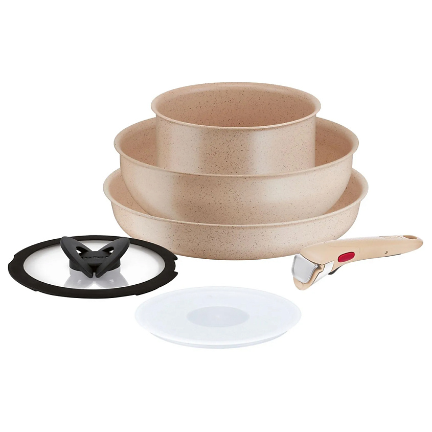 Изображение товара TEFAL Набор посуды со съемной ручкой Ingenio Delight L7839522, антипригарная сковорода 28 см и сковрода-вок 26 см, ковш 18 см с крышкой, с каменным покрытием и индикатором нагрева