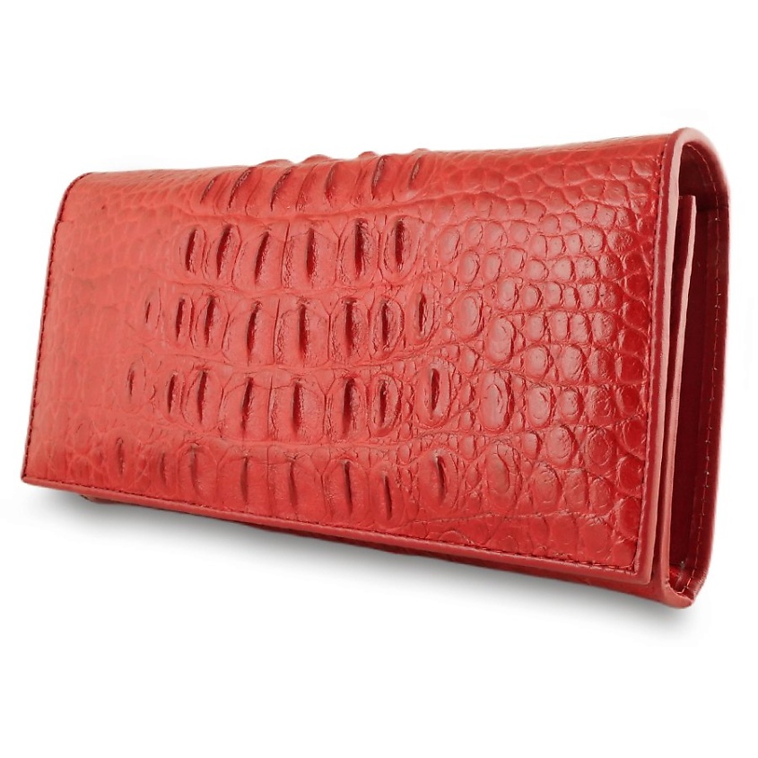 Изображение товара EXOTIC LEATHER GENUINE PREMIUM ACCESSORIES Красное женское портмоне с монетницей из кожи крокодила, Красный