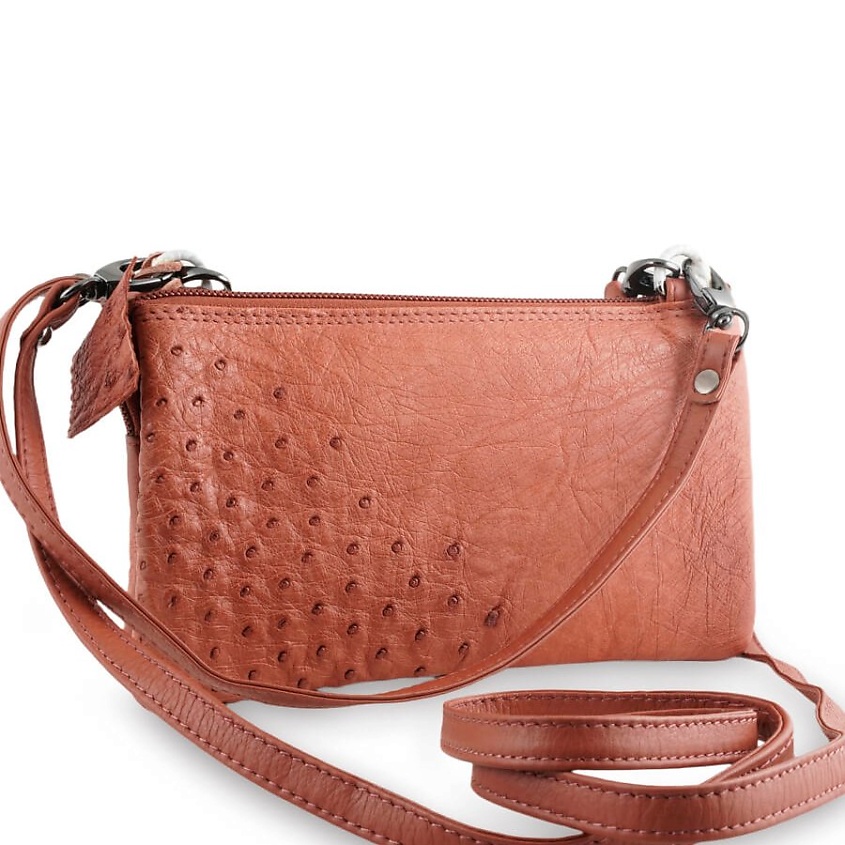 Изображение товара EXOTIC LEATHER GENUINE PREMIUM ACCESSORIES Небольшая сумочка на ремешке из страусиной кожи, цвет: Коричневый, размер: 12х4,5х19,5 см