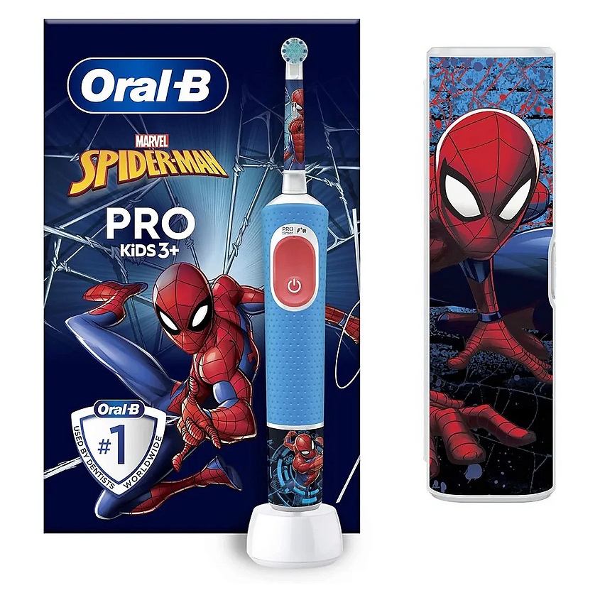 Изображение товара ORAL-B Детская электрическая зубная щетка Vitality Pro Kids Spiderman с дорожным футляром, Цвет: синий, красный Изображение товара ORAL-B Детская электрическая зубная щетка Vitality Pro Kids Spiderman с дорожным футляром, Цвет: синий, красный