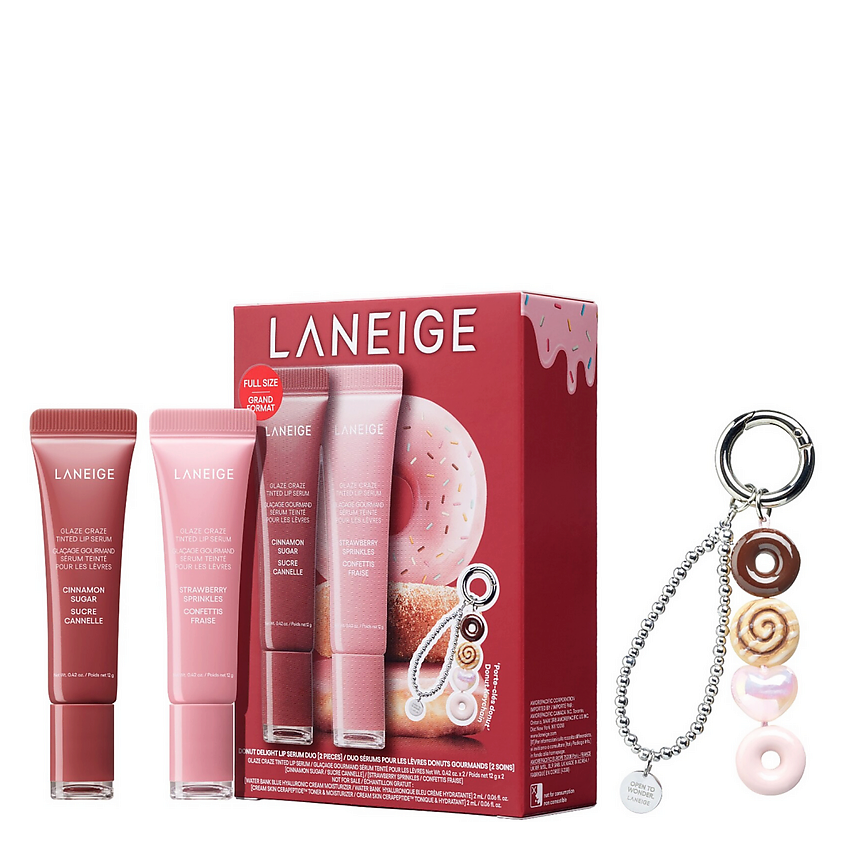 Изображение товара LANEIGE Набор сывороток-блесков для губ Donut Delight Duo, Cinnamon Sugar, 12 мл + Strawberry Sprinkles, 12 мл