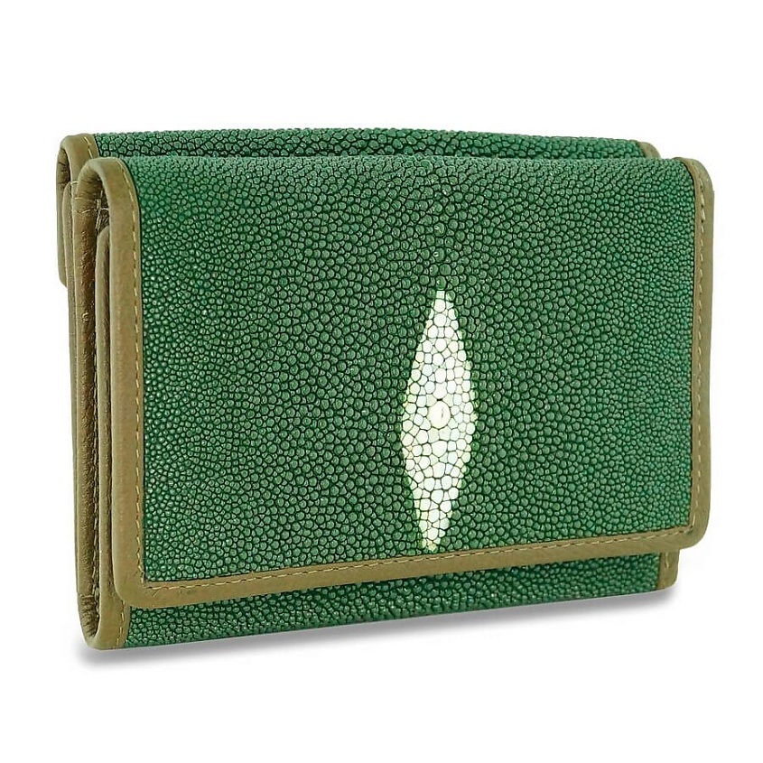 Изображение товара EXOTIC LEATHER GENUINE PREMIUM ACCESSORIES Стильный женский кошелек из кожи ската Mosart Custini, Темно-зеленый
