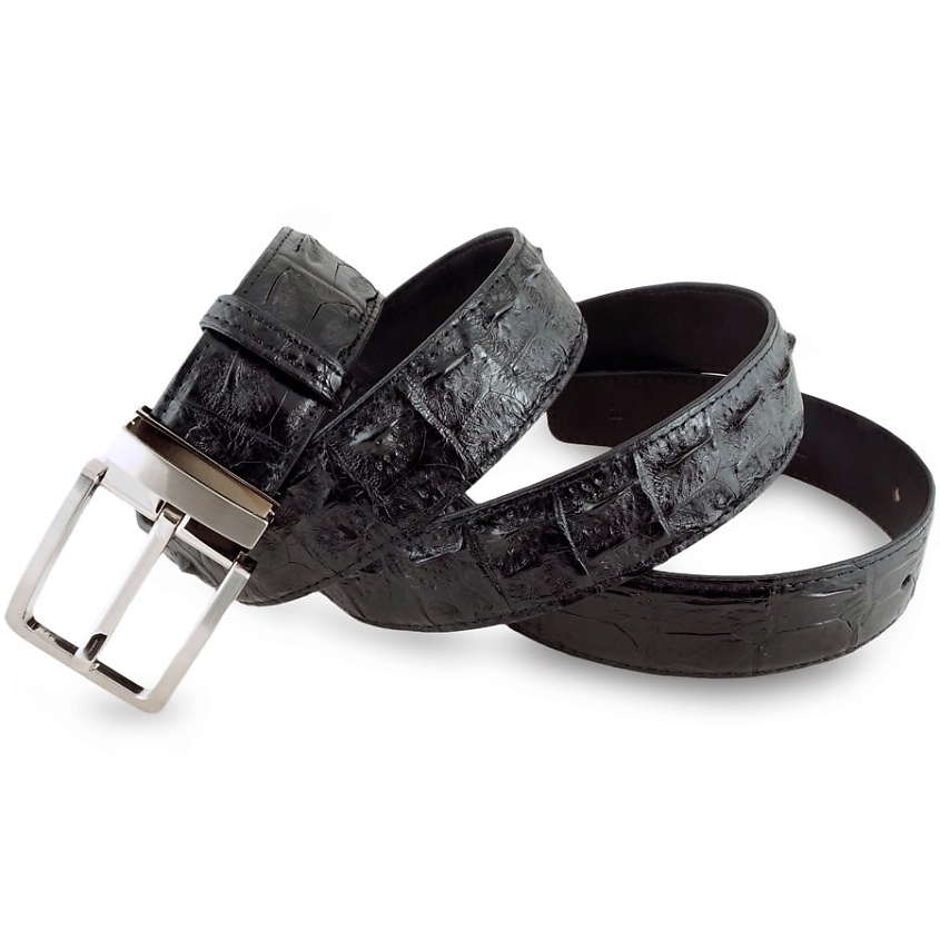 Изображение товара EXOTIC LEATHER GENUINE PREMIUM ACCESSORIES Удлиненный ремень из крокодиловой кожи, цвет: Черный, размер: 150х3,8 см