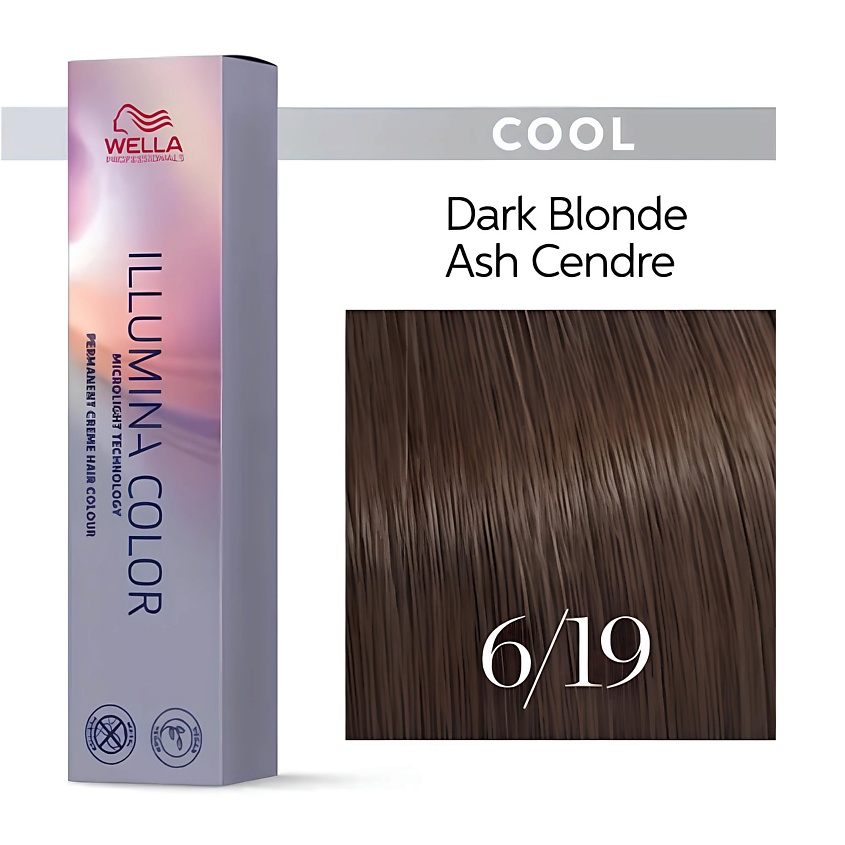 Изображение товара WELLA PROFESSIONALS Профессиональная стойкая крем-краска для волос Illumina Color, 6/19 темный блонд пепельный сандре