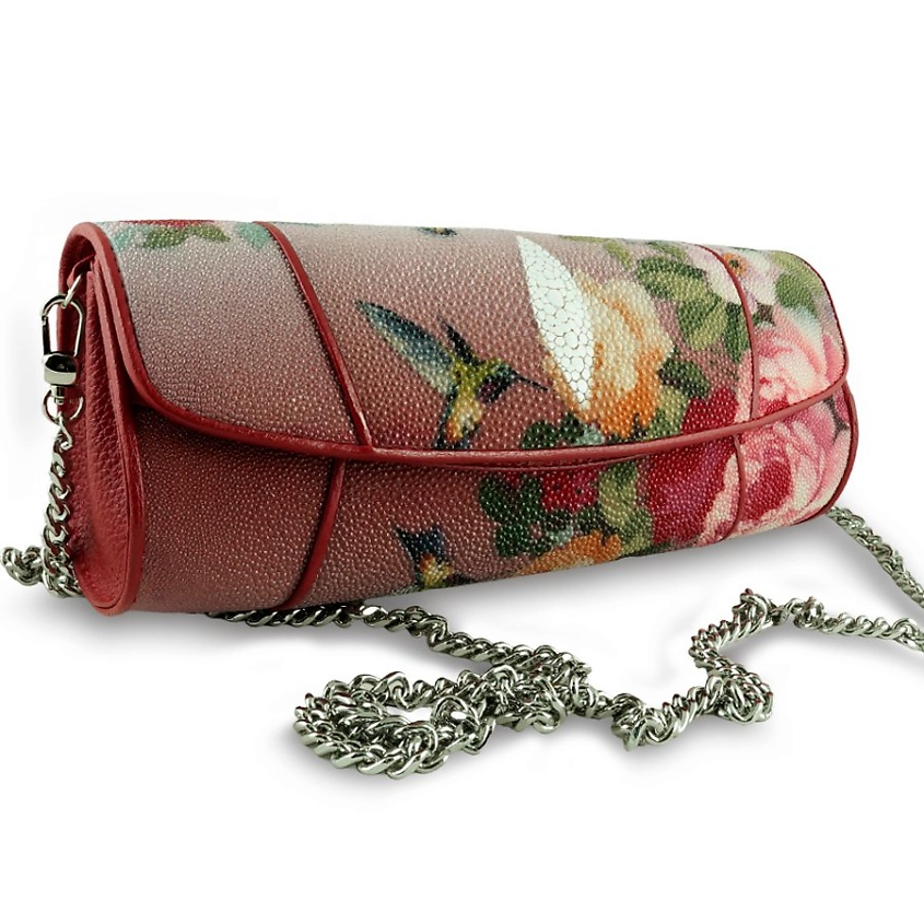Изображение товара EXOTIC LEATHER GENUINE PREMIUM ACCESSORIES Модный женский клатч на цепочке из настоящей кожи ската, цвет: Мультиколор, размер: 10,5х8х26 см