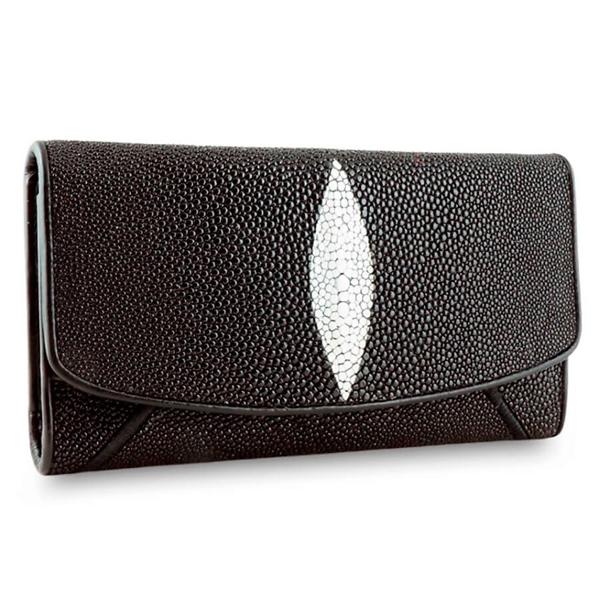 Изображение товара EXOTIC LEATHER GENUINE PREMIUM ACCESSORIES Элегантное женское портмоне из кожи морского ската, Черный