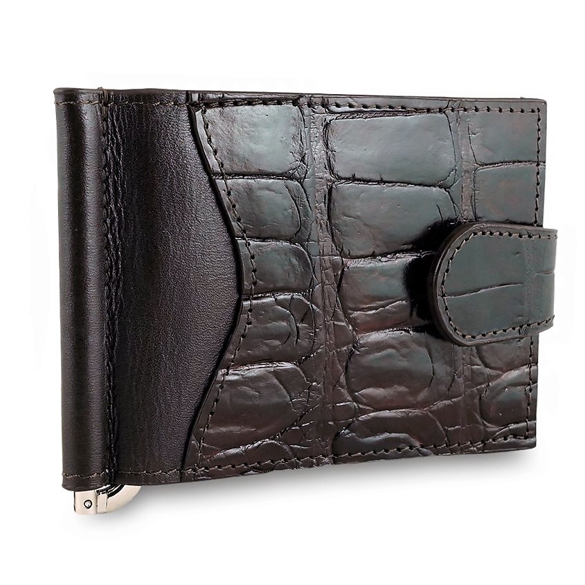 Изображение товара EXOTIC LEATHER GENUINE PREMIUM ACCESSORIES Зажим для купюр на хлястике из настоящей кожи крокодила, Темно-коричневый