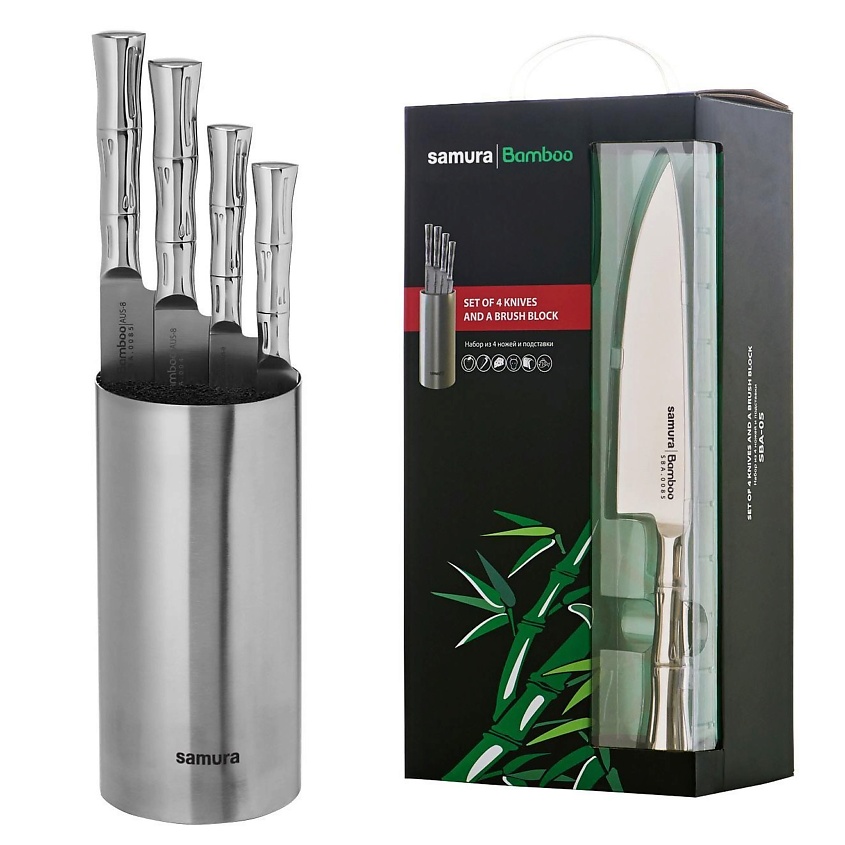 Изображение товара SAMURA Набор из 4 ножей и подставки "Bamboo" в подарочной коробке, 1 шт.