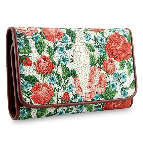 

EXOTIC LEATHER GENUINE PREMIUM ACCESSORIES Оригинальный женский кошелек из кожи ската с цветами, Оригинальный женский кошелек из кожи ската с цветами