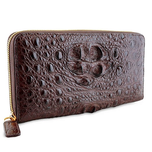 Кошелек EXOTIC LEATHER GENUINE PREMIUM ACCESSORIES Солидное портмоне с золотой молнией из кожи крокодила
