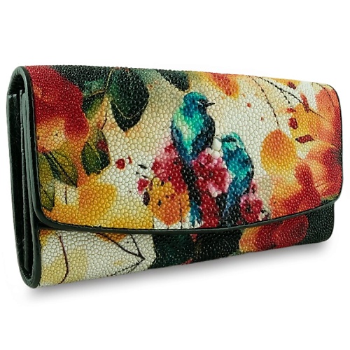 

EXOTIC LEATHER GENUINE PREMIUM ACCESSORIES Женский кошелек из ската с птицами, Женский кошелек из ската с птицами