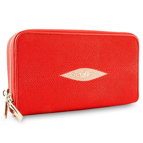 Кошелек EXOTIC LEATHER GENUINE PREMIUM ACCESSORIES Красный мужской клатч на 2-х молниях из кожи ската