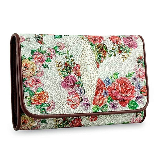 

EXOTIC LEATHER GENUINE PREMIUM ACCESSORIES Стильный женский кошелек из кожи ската с рисунком цветов, Стильный женский кошелек из кожи ската с рисунком цветов