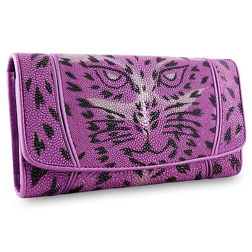 

EXOTIC LEATHER GENUINE PREMIUM ACCESSORIES Необычный женский кошелек из кожи ската с рисунком кота, Необычный женский кошелек из кожи ската с рисунком кота