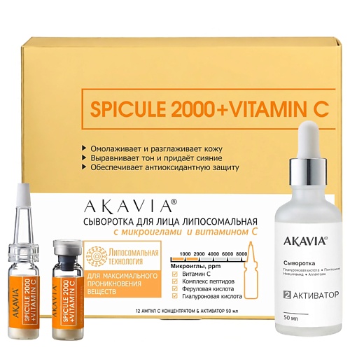 

АКАВИЯ Сыворотка липосомальная для лица с микроиглами 2000 ppm и витамином С 50, Сыворотка липосомальная для лица с микроиглами 2000 ppm и витамином С