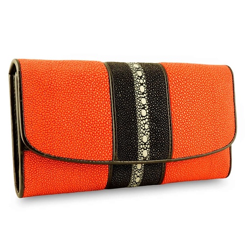 

EXOTIC LEATHER GENUINE PREMIUM ACCESSORIES Необычное женское портмоне из кожи ската Exotic Orange, Необычное женское портмоне из кожи ската Exotic Orange