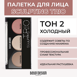 Палетка для макияжа SCULPTING TRIО скульптор, хайлайтер, румяна