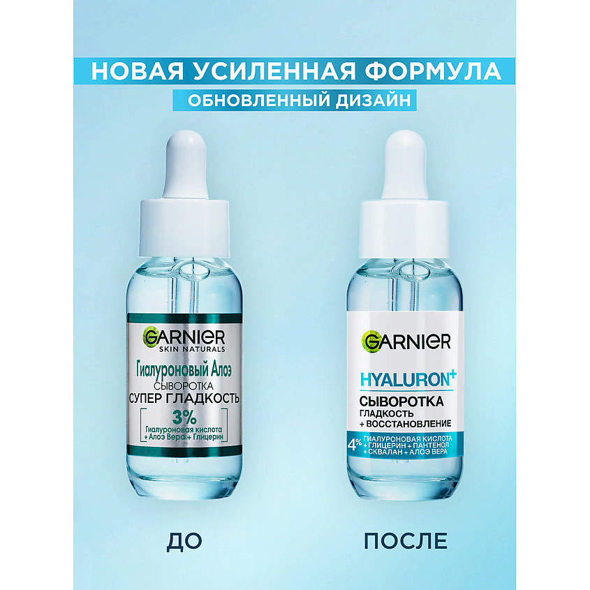 GARNIER Гиалуроновая Алоэ-сыворотка для лица с комплексом из 3% глицерина, гиалуроновой кислоты и алоэ вера "Супер Гладкость" Skin Naturals – фото 4