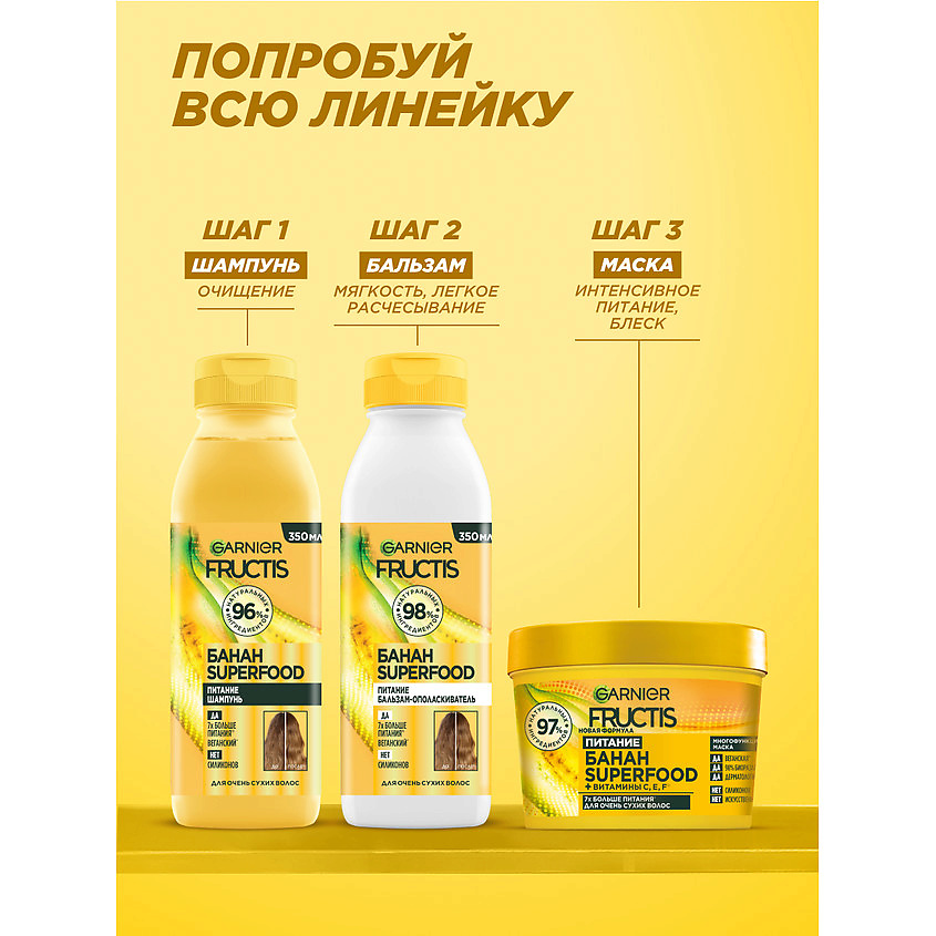 FRUCTIS Бальзам-ополаскиватель, Superfood Банан, Питание для очень сухих волос – фото 8