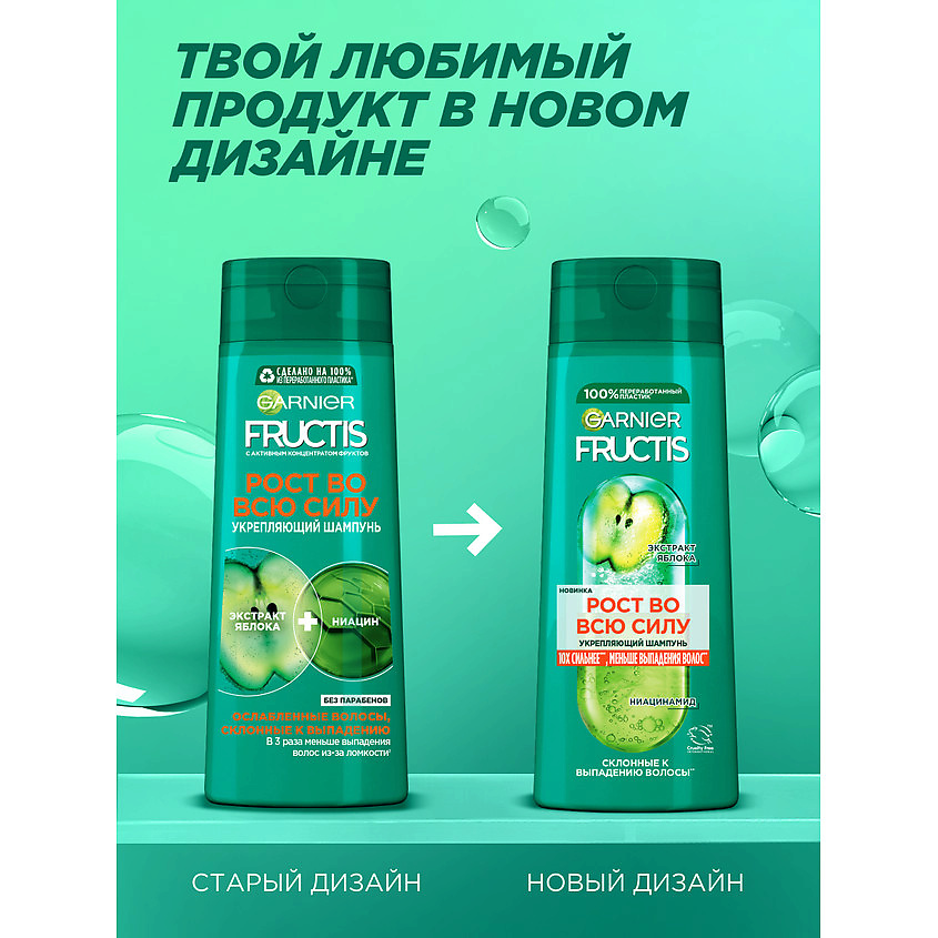 FRUCTIS Укрепляющий шампунь, Рост во всю силу с экстрактом яблока, для ослабленных волос, склонных к выпадению – фото 7