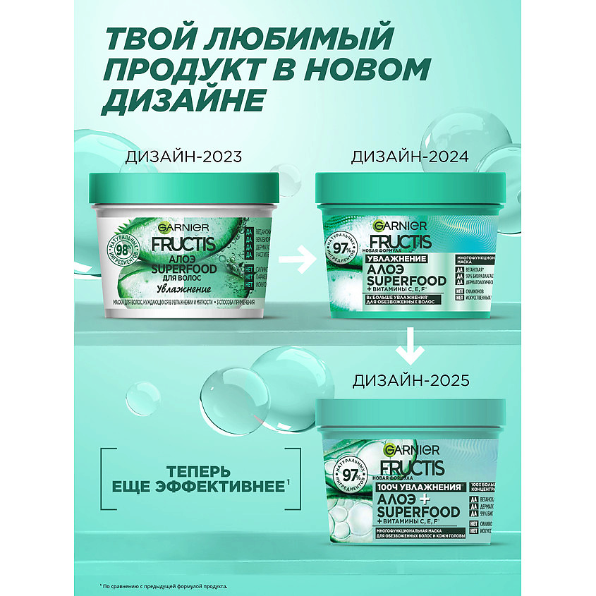 FRUCTIS Маска 3в1, Superfood Алоэ, для волос, нуждающихся в увлажнении и мягкости – фото 8
