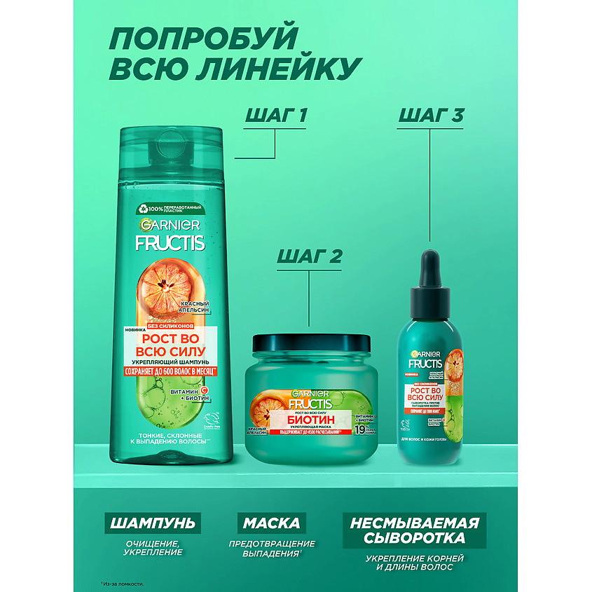 FRUCTIS Укрепляющая маска, Рост во всю силу Биотин, для слабых волос, склонных к выпадению – фото 6