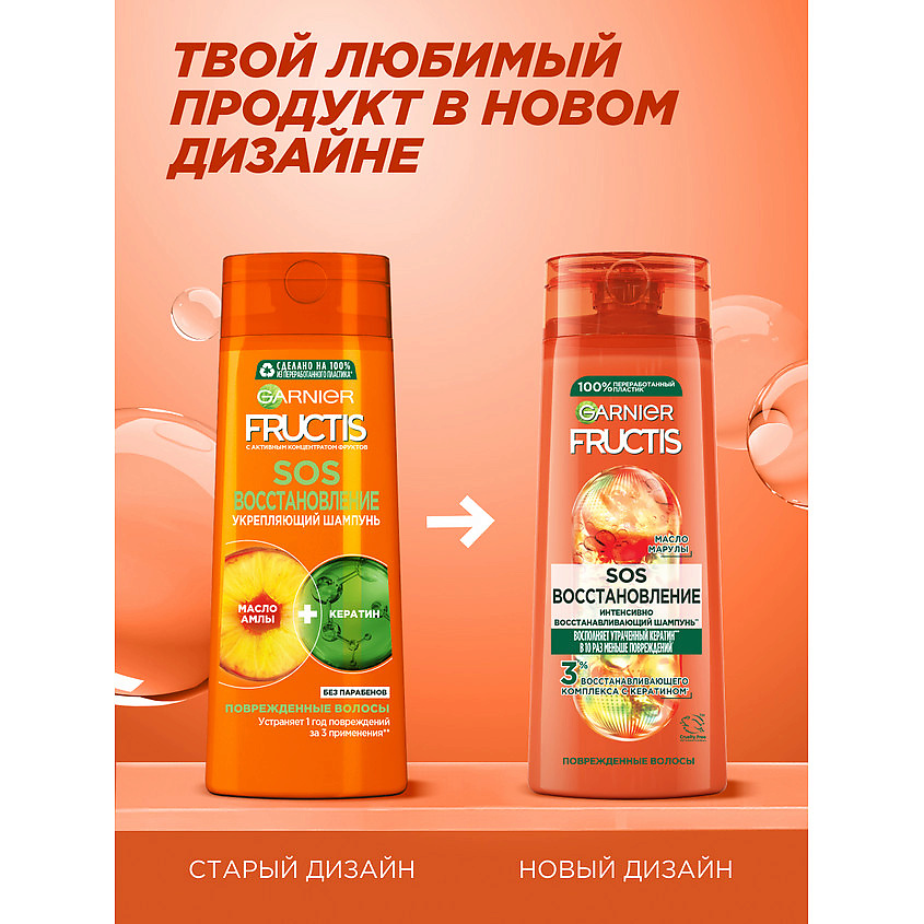 FRUCTIS Укрепляющий шампунь, SOS Восстановление, для поврежденных и тонких волос – фото 7