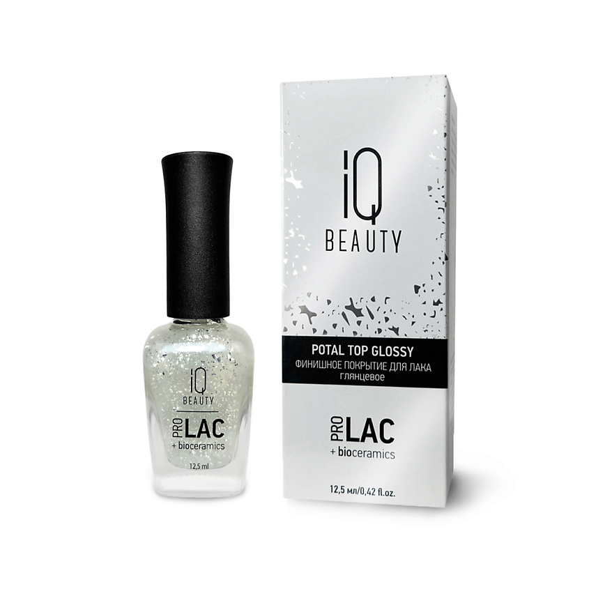 Изображение товара IQ BEAUTY Финишное покрытие для лака с поталью глянцевое PROLAC+bioceramics, PROLAC+bioceramics Potal glossy top Silver; серебро; 12.5 мл