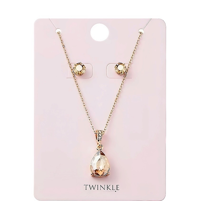 Изображение товара Набор серьги и подвеска Sunset от TWINKLE в теплых оттенках оранжевого и золотистого