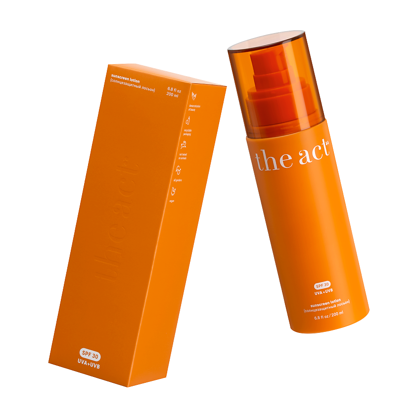 Изображение товара Солнцезащитный лосьон для лица и тела SPF 30 THE ACT для всех типов кожи 1492 рублей